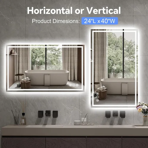Miniatura 7 de Espejo de baño LED de 24 x 40 pulgadas, espejo de baño antivaho con luces, espejos de tocador iluminados montados en la pared, regulable