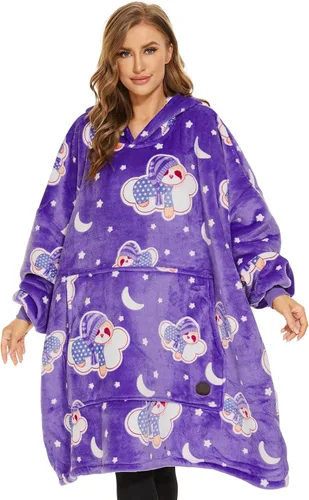 Miniatura 25 de Three Poodle - Manta con capucha portátil para niños, sudadera de sherpa de gran tamaño con capucha gigante, manta con capucha cálida y acogedora