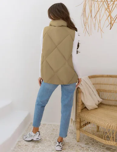 Miniatura 4 de MEROKEETY Chaleco acolchado sin mangas con cremallera para mujer, con cuello alto, con bolsillos