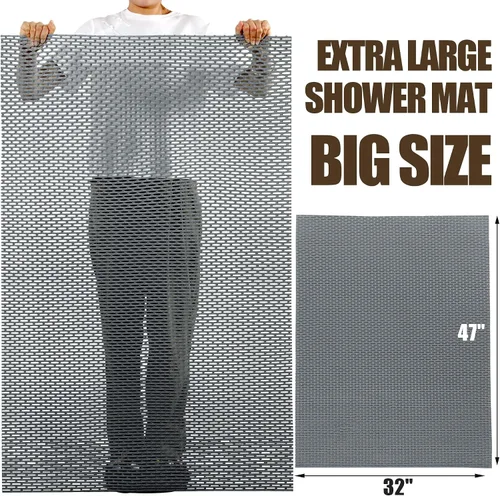 Miniatura 3 de HOMBYS 35 x 24 Alfombra de Ducha Extra Grande para Cabina de Ducha y Tina, Alfombra de Baño Antideslizante, Accesorios de Baño de PVC, Secado Gris