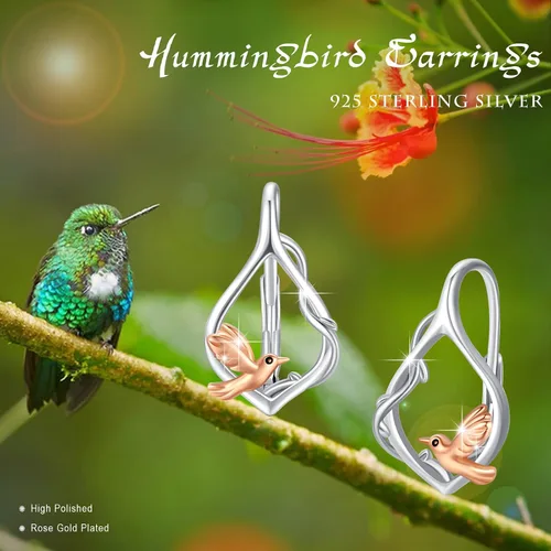 Miniatura 6 de AOVEAO Aretes de plata de ley 925 con diseño de tortuga, elefante, colibrí, flamenco, con diseño de animales, hipoalergénicos, joyería diaria