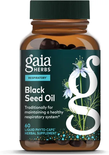 Gaia Herbs Aceite de semilla negra – Cápsulas prensadas en frío con semillas de Nigella tradicionalmente usadas para apoyo pulmonar, respiratorio y