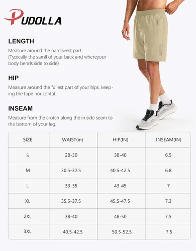 Miniatura 7 de Pudolla Pantalones cortos de entrenamiento para hombre con 3 bolsillos con cremallera, ligeros de 7 pulgadas, pantalones cortos de gimnasio