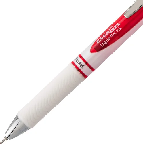 Miniatura 5 de Pluma de tinta de gel Pentel, pluma retráctil de gel perla, (0.7mm) punta media, punta de aguja, tinta roja, paquete de 12 (BLN77PW-B)