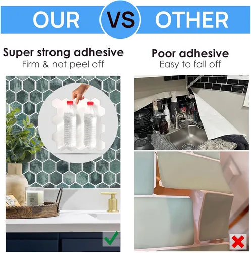 Miniatura 5 de 10 hojas de azulejos hexagonales autoadhesivos para salpicadero de cocina, nuevo diseño premium extra grueso 3D, azulejos de pared autoadhesivos