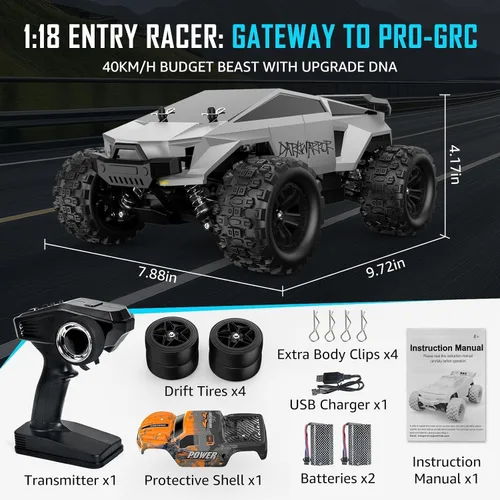 Miniatura 6 de Kolegend 2-en-1 RC Cyber Monster Truck y coche de derrape para adultos, escala 1/18, 4WD, 40KM/H, todo terreno, coche RC rápido con radio de 2.4Ghz