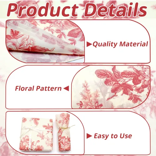 Miniatura 3 de Benvo 20 hojas de papel de seda con estampado floral 20 pulgadas x 29 pulgadas papel de decoupage decorativo papel de seda para regalos envoltura