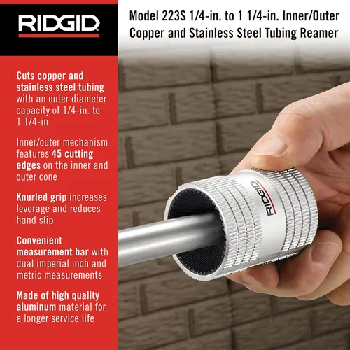 Miniatura 2 de RIDGID 29983, escariador interior/exterior de cobre y acero inoxidable modelo 223S de 1/4" a 1-1/4" para tubos y tuberías, pequeño