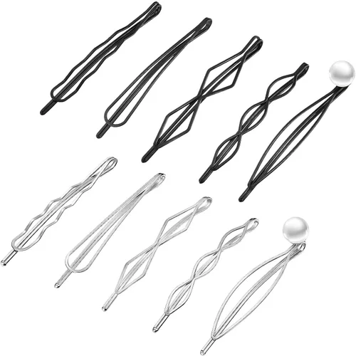 Miniatura 9 de 10 pinzas y pasadores geométricos de metal para el cabello, accesorios minimalistas para el cabello para mujeres y niñas, bodas y peinados (negro)