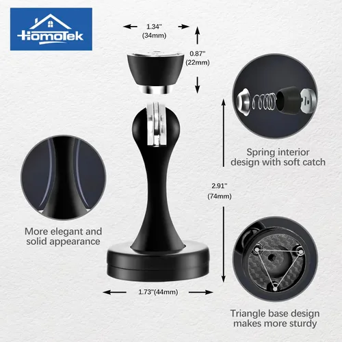 Miniatura 2 de HOMOTEK Paquete de 2 topes magnéticos para puerta, tope magnético para puerta, resistente punta de zinc y goma, soporte magnético para puerta, Negro