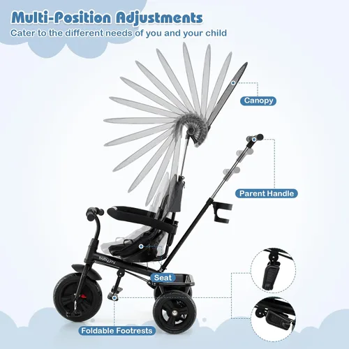 Miniatura 3 de BABY JOY Triciclo para niños pequeños, 7 en 1 con toldo ajustable, asa de empuje para padres, asiento y reposapiés, arnés de seguridad de 5 puntos