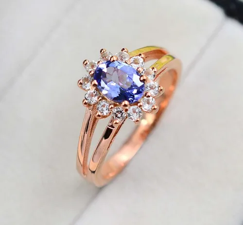 Miniatura 5 de Piedra preciosa ovalada de tanzanita azul natural 925 de plata maciza de 0.78 x 0.39 pulgadas, piedra natal de diciembre, anillo unisex precioso