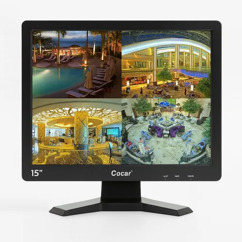 Cocar Monitor CCTV BNC de 15 pulgadas VGA HDMI AV, pantalla HD 4:3 Pantalla LCD de seguridad con reproductor de unidad USB para cámara de vigilancia