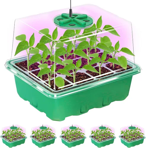 Miniatura 9 de Bonviee Paquete de 2 bandejas de inicio de semillas con luz para plantas, kits de bandejas de inicio de plántulas elevadas con cúpulas de humedad