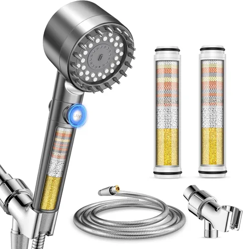 Miniatura 10 de Vatex Cabezal de ducha filtrado con portátil, cabezal de ducha de 4 pulverizadores de alta presión con interruptor de encendido/apagado, cabezales