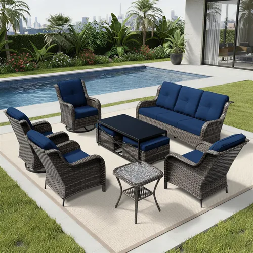 Miniatura 40 de Joyside Juego de sillas de mimbre para patio, juego de 3 piezas de mimbre para exteriores con 2 sillas reposabrazos y 1 mesa auxiliar para terraza