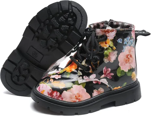 Miniatura 4 de Komfyea - Botas para niños con diseño de estampado de flores, con agujetas (Niños pequeños)