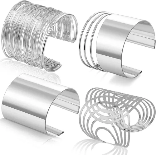 Miniatura 8 de RIOSO 4 Pcs Cuff Bangle Bracelet for Women Open Wide Wire Bracelets Wrist Cuff Wrap Bracelet