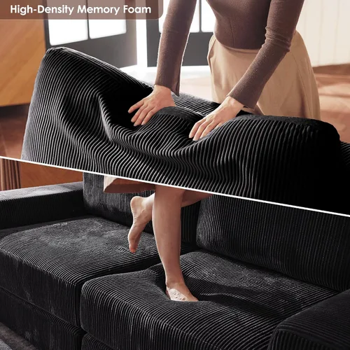Miniatura 7 de Sofá seccional modular, 120.47" Sofá seccional moderno en forma de nube con chaise en L, cómodo sofá mullido de corduroy con asiento profundo, sofás