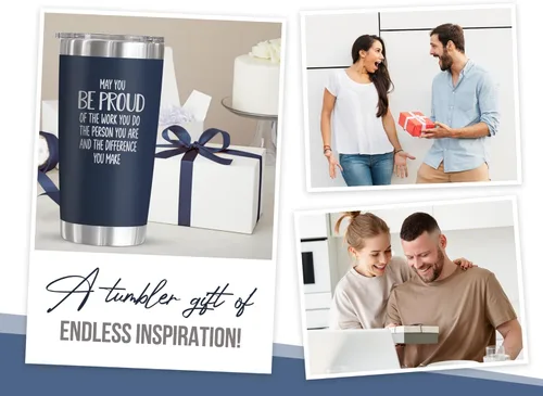 Miniatura 5 de OASSIE Regalos de agradecimiento para hombres y mujeres, vaso de café de acero inoxidable de 20 onzas Proud of You, Día del Maestro, cumpleaños