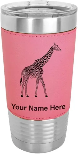 Miniatura 9 de LaserGram Vaso aislado al vacío de 20 onzas, jirafa, grabado personalizado incluido (piel sintética, estilo béisbol)