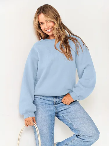 Miniatura 7 de ANRABESS Sudadera de manga larga para mujer, casual, cuello redondo, ajuste holgado, sudadera con capucha de forro polar para otoño