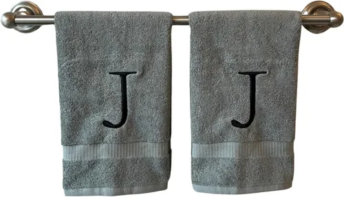 Miniatura 107 de Toalla de mano con inicial beige para baño, toalla bordada decorativa de calidad de hotel de lujo con monograma para tocador, spa, certificado