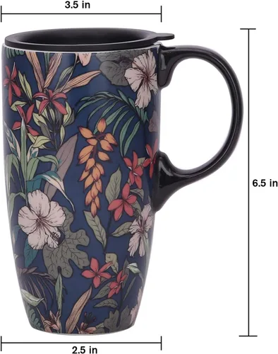 Miniatura 9 de Taza de Café de Cerámica de Porcelana con Tapa para Lata de Té 17oz. Azul y Verde, 2 Piezas
