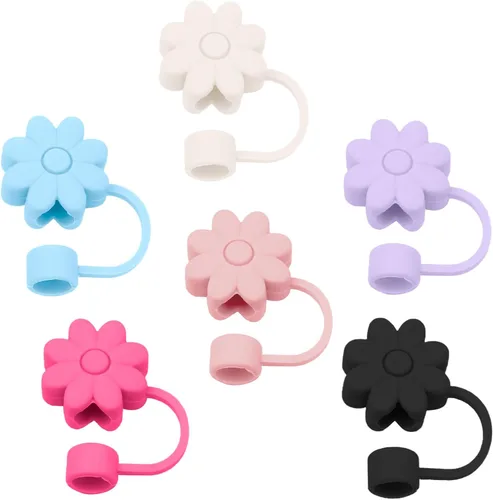 Miniatura 42 de 6 fundas de silicona para popotes Stanley Cups de 30 y 40 onzas, tapas de paja de flores a prueba de polvo, protectores reutilizables para popotes