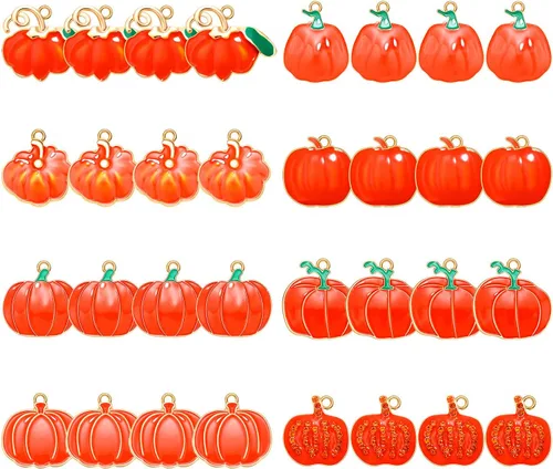 Miniatura 3 de NVENF 32 dijes de otoño para hacer joyas, dijes esmaltados de Acción de Gracias, calabaza, pavo, hoja de arce, colgantes para manualidades
