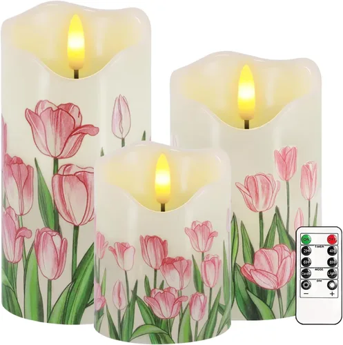 Miniatura 14 de Velas sin llama, juego de 3 velas LED parpadeantes de hoja de arce con control remoto y temporizador, velas LED regulables que funcionan