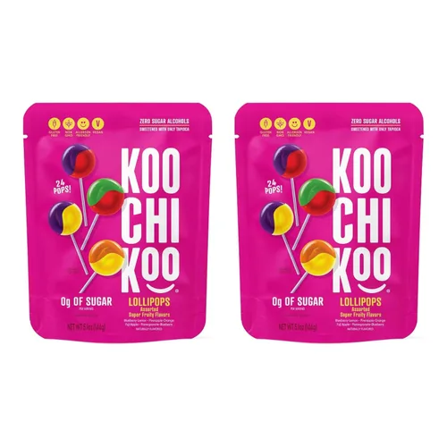 Koochikoo Bolsa de paletas orgánicas y sin azúcar, sabores de frutas surtidos, sin azúcar añadido, sin gluten, certificado vegano (5.5 onzas,