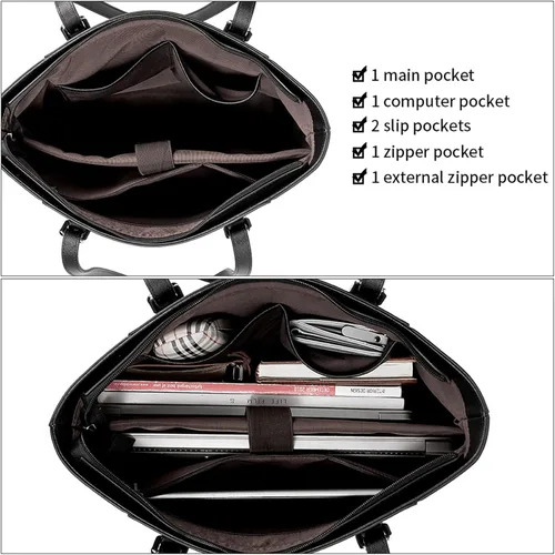 Miniatura 5 de BROMEN Maletín para mujer de 15.6 pulgadas, bolso de mano para computadora portátil, bolsos de cuero vintage, bolsos de trabajo de hombro 1- marrón