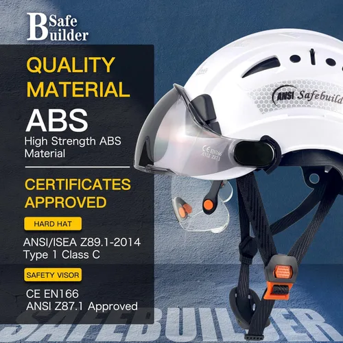 Miniatura 7 de SAFEBUILDER Casco de seguridad industrial con visera Casco duro ABS con visera Ventilación ajustable Casco de construcción Protección para la cabeza