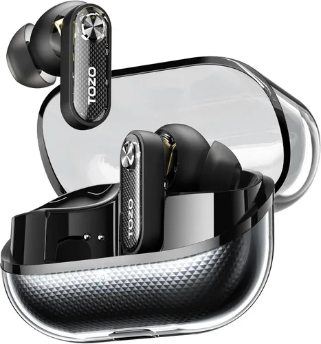 TOZO Crystal Pods - Auriculares inalámbricos híbridos con cancelación activa de ruido, controladores de 0.394 in, graves profundos, 4 micrófonos