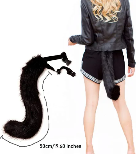 Miniatura 2 de Diadema de orejas de gato, juego de cola de zorro de lobo, hecho a mano, disfraz de animal para cosplay, tocado de piel sintética, accesorios