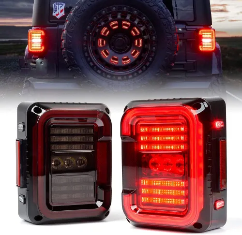 Xprite Luces traseras LED en forma de C ahumadas compatibles con Jeep Wrangler JK JKU Sport Sahara Rubicon 2007-2018, aprobadas por DOT, marcha