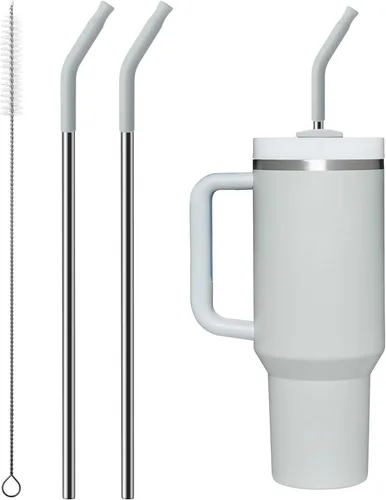 Miniatura 20 de 2 piezas de pajitas de acero inoxidable para vaso Stanley de 40 oz, accesorios de reemplazo para vaso Stanley de 40 oz con puntas de silicona