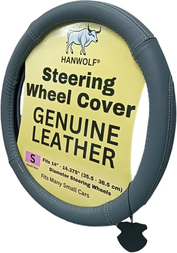 Miniatura 10 de Funda para volante, negra, de piel auténtica auténtica, pequeña, de 14 pulgadas, para hombres y mujeres, universal, elástica, resistente al calor