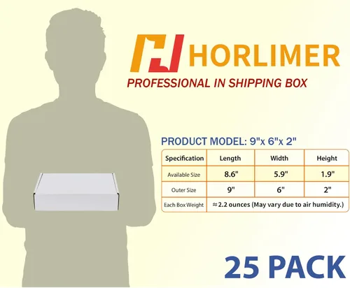 Miniatura 2 de HORLIMER - Cajas de envío de 9 x 6 x 2 pulgadas, conjunto de 25 unidades, caja de cartón corrugado blanca para envíos por correo de literatura Blanco