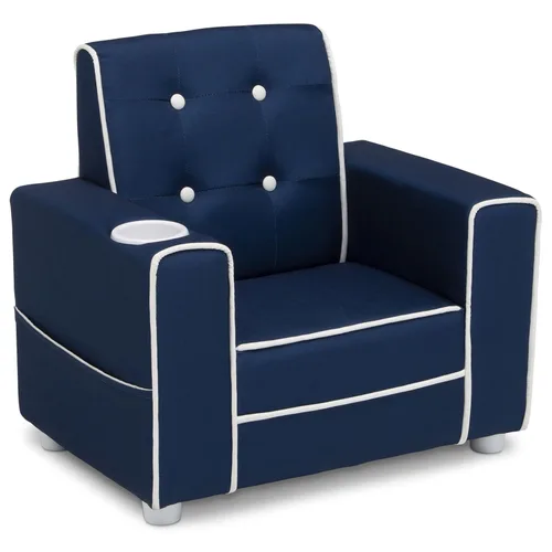Delta Children - Silla tapizada para niños Chelsea con portavasos, azul marino