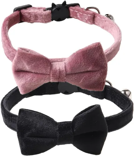 Miniatura 11 de Love Dream Collar de gato con pajarita y campanas, paquete de 2 collares de terciopelo de seguridad para gatitos con pajarita extraíble para gatos
