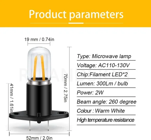 Miniatura 4 de Ruiandsion Z187 T170 Bombilla LED para Microondas Luz Blanca Cálida 110V 125V 130V 110-130V 2W Equivalente a 20W Bombilla de Filamento LED Reemplazo