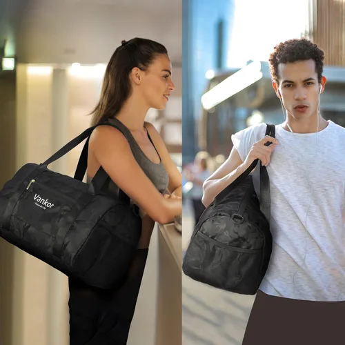 Miniatura 12 de Bolsa de gimnasio para mujer con compartimento para zapatos, impermeable, bolsa de lona deportiva para viajes, fin de semana, llevar en la playa