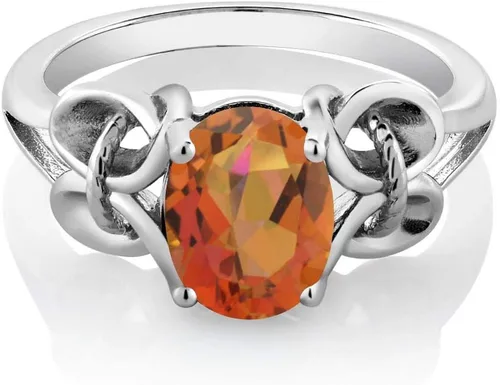 Miniatura 50 de Gem Stone King Anillo de compromiso ovalado con piedra natal para mujer, plata de ley 925, ovalado de 0.354 x 0.276 in, anillo de compromiso