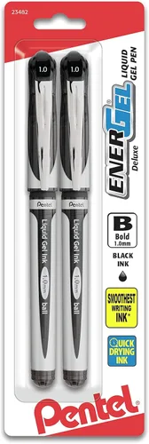 Pentel ENER-GEL - Bolígrafo de gel líquido de lujo, 0.039 pulgadas, línea gruesa, punta de metal, tinta negra, paquete de 2 unidades (BL60BP2A)