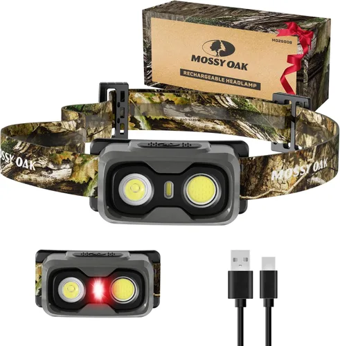 Miniatura 9 de Mossy Oak Linterna frontal recargable de 600 lúmenes, faro LED ligero con luz blanca y roja, lámpara frontal impermeable con banda antideslizante