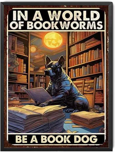 Miniatura 11 de Letrero retro de hojalata en un mundo lleno de ratones de biblioteca para sala de estar, dormitorio y oficina, cocina, 8 x 12 pulgadas, con marco