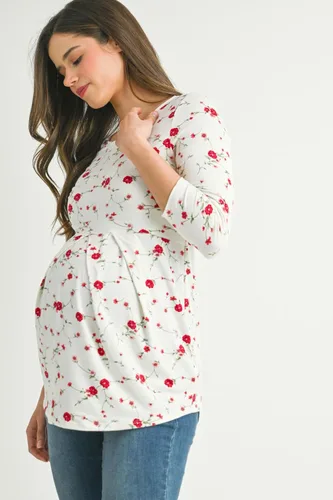 Miniatura 63 de LaClef - Blusa de maternidad para mujer, cuello redondo, manga 3/4, plisada al frente, estilo peplum