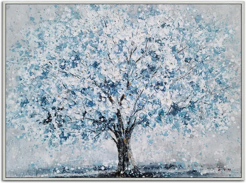 Miniatura 10 de Yihui Arts - Pintura al óleo de árbol azul pintado a mano en lienzo, paisaje moderno abstracto, obra de arte para pared, decoración para sala